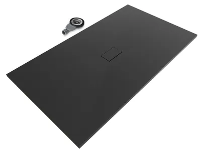 Produktbild von i-flair SMC Duschwanne 180x100 cm – 26 mm flach inkl. Ablaufgarnitur mit Deckel, Schwarz