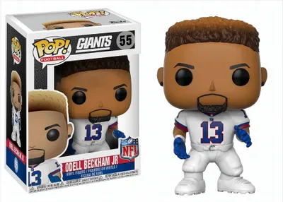 A Funko Pop! vinyl figure of Odell Beckham Jr. in his New York Giants uniform, shown next to its packaging.