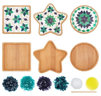 Produktbild von DIY Mosaik-Untersetzer-Set 3 Stück aus Glas mit Bambus-Untersetzern zum Basteln