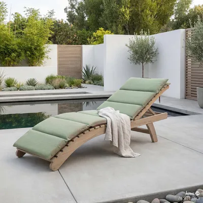 Produktbild von home24 Gartenliege - Akazie massiv / Webstoff - Braun / Salbei