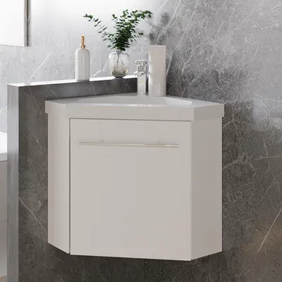 Produktbild von 40 cm Anthrazit Matt Badmöbel Set Eckwaschtisch mit Unterschrank Soft-Close Funktion Kleiner Badeschrank