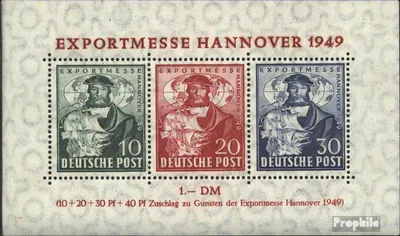 Produktbild von Briefmarken Bizone (Alliierte Besetzung) 1949 Mi Block1a (kompl.Ausg.) postfrisch Hannovermesse