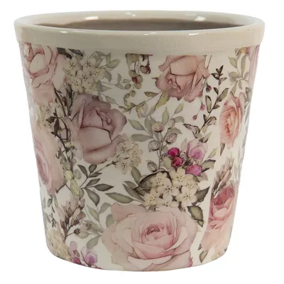 Obrázek produktu pro Květináč Clayre & Eef Ø 12x11 cm Bílé růžové keramické květiny