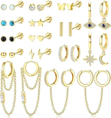 Immagine prodotto di 15 paia di orecchini a perno ipoallergenici da donna in acciaio inox oro argento