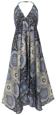 Produktbild von Boho Sommerkleid, Magic Dress, Maxikleid, Neckholder Strandkleid - Schwarz/blau, Damen, Viskose, Kleider
