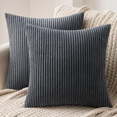 Produktbild von Kissenbezüge 2er Set Kord mit Verstecktem Reißverschluss 45x45 cm Grau