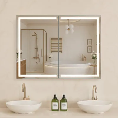 Zdjęcie produktu dla Szafka medyczna z oświetleniem i lustrem HD w 3 kolorach - szafka wisząca 60x80 cm
