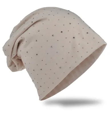 Produktbild von Beanie Muetze Strass Nieten Beige