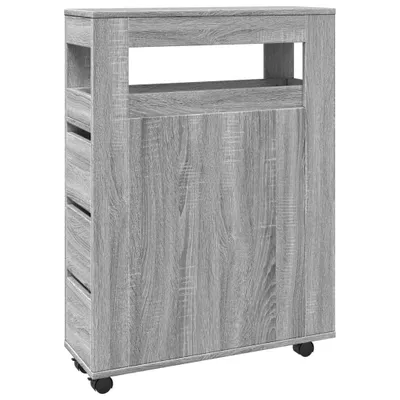 Image de vidaXL Armoire de salle de bain Étroite avec roulettes Gris Sonoma Bois composite