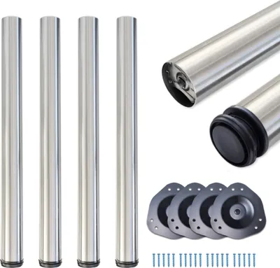 Produktbild von 4x sossai Standard Tischbeine im Edelstahl-Design 71cm / Ø60 mm höhenverstellbare Tischfüße