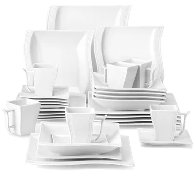 Produktbild von MALACASA Flora Geschirr Set eckig 6 Personen 30-tlg Porzellan Tellerset