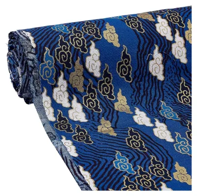 Produktbild von 1 m Japanischer Baumwollstoff 150 cm Breit Blauer Nähstoff Mit Buntem Wolkenwellenmuster Für Bastel- Und Dekorationsprojekte