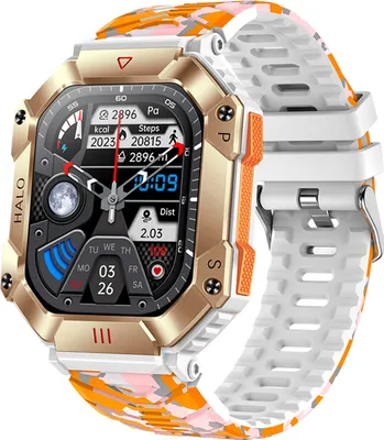 Zdjęcie produktu dla KR80 – smartwatch z ekranem o przekątnej 2,0 cala i szkłem CTC, BT 5.1 | Wodoodporność IP67 | Monitorowanie stanu zdrowia | Wiele trybów sportowych | Inteligentne przypomnienia, silikonowy pasek, kolor biały w kamuflażu