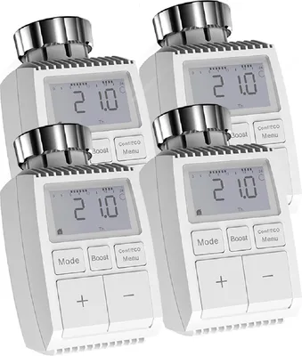 Produktbild von Hyrican Set Elektronisches programmierbares Heizkörperthermostat TV01-MA Digitalanzeige, Frostschutz, mit Tag/Woche/Wochenend-Planer, 4-er Pack
