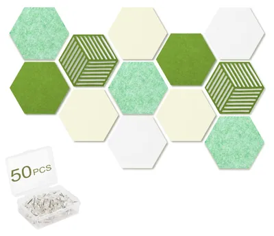 Produktbild von 12-teiliges Set sechseckiger Filz-Pinnwände, selbstklebend, mit 50 transparenten Reißzwecken, für Fotos, Notizen und Wanddekoration