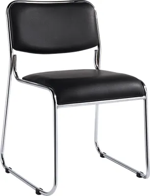 A studio shot of a black and chrome chair against a white background.