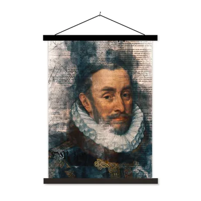 Produktbild von MuchoWow® Textilposter Wilhelm von Oranien - Adriaen Thomasz - Collage 40x53 cm mit schwarzem Rahmen - Abbildung