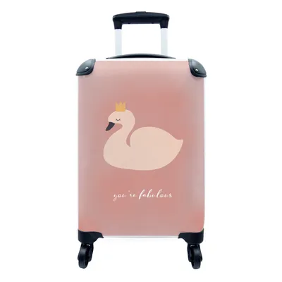 Produktbild von MuchoWow® Koffer Handgepäck Trolley Rollkoffer Kleine Reisekoffer mit 4 Rollen - Kinder - Schwan - Krone - Cabin Size < 55x40x23 cm & 55x40x20 cm - Kinderkoffer - Kabinenkoffer - Boardgepäck - Reise-Box - Reisekoffer - Reisegepäck - Koffer mit Bild - Trolley für Kinder