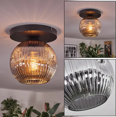 Produktbild von Villamare Deckenlampe aus Metall/Riffelglas in Schwarz/Rauchfarben