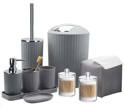 10-teiliges Badaccessoire-Set, grau, aus Kunststoff