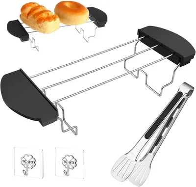 Produktbild von XianZhan Zubehör für Toaster mit Brötchenaufsatz aus Edelstahl, inklusive Küchenzange und 2 transparenten Haken für die Küche