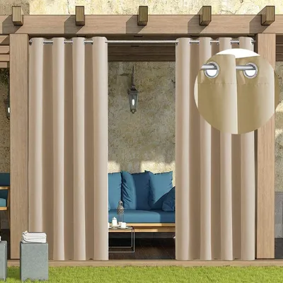 Image de 8 rideaux d'extérieur Rideaux d'extérieur 132x275cm(L x H) Opaque Etanche à l'eau et au vent Protection contre les UV (52*108in, jaune)