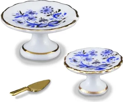 Obrázok produktu pre Miniatúrne porcelánové tácky na torty s cibuľovým vzorom, sada 2 ks