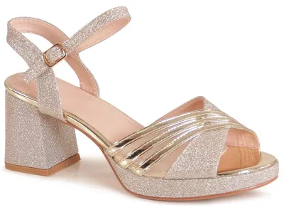 Produktbild von topschuhe24 3228 Damen Glitzer Riemchen Sandaletten Hochzeit, Farbe:Gold, Größe:39 EU