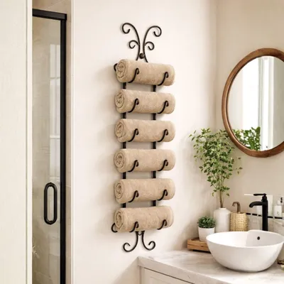 Image de DanDiBo Porte-serviettes salle de bain mural 568 Étagère à serviettes murale Antique noir Vintage Porte-serviettes mural salle de bain