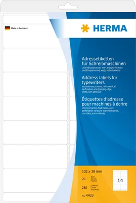 Produktbild von Adressetiketten für Schreibmaschinen A4 102x38 mm Papier matt Ecken rund 280 St.