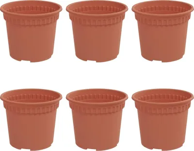 Image de Pot à fleurs rond 6 pcs Rouge brique Ø 12,5 x 10 cm Plastique