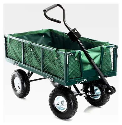 Produktbild von Transportwagen bis 300 kg mit Metallgittern und abnehmbarer Plane, Gartenwagen mit Luftreifen, Handkarren für Rasen und Kies