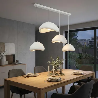 Produktbild von Opviq, Moderne Pendelleuchte aus Metall, Weiß, Höhenverstellbar (50-110 cm) | 3 Größen: Klein (30x21x16 cm), Mittel (42x37x22 cm), Groß (52x40x26 cm) | Skandinavisches Design, E27 Fassung, IP20.