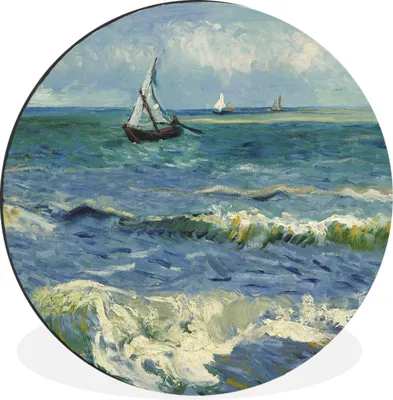Produktbild von MuchoWow® Aluminium Wandkreis Meereslandschaft bei Les Saintes-Maries-de-la-Mer - Vincent van Gogh Ø 90 cm Wanddeko Modern Wohnzimmer - Mauerkreis - Wandbilder - Runde Bild - Bild aus Aluminium - Schlafzimmer - Wohnzimmerdekoration - Wand Dekoration