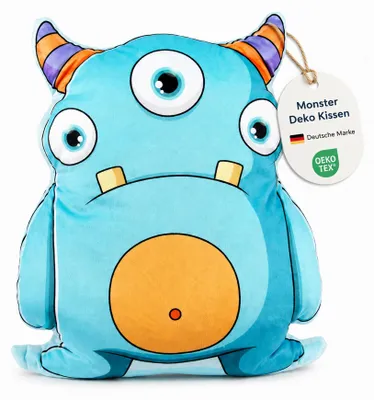 Produktbild von Bestlivings Monster Kuschelkissen Hellblau ca. 37-38 cm, weiches Kinder Dekokissen n 100% Polyester, , waschbar 30°C & trocknergeeignet
