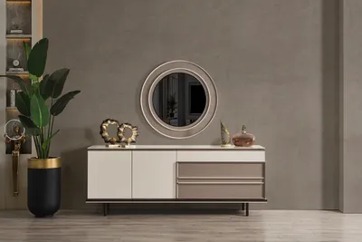 Produktbild von Esszimmer Set Essgruppe Esstisch 4x Stuhle Sideboard+ Spiegel 7tlg