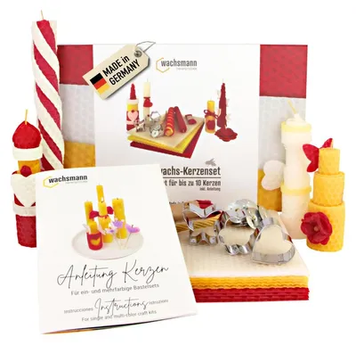 Produktbild von Bienenwachskerzen Set Kerzen selbst machen - 10 Kerzen - Bienenwachsplatten und Dochte - 100 % Bienenwachs - Für Kinder und Erwachsene
