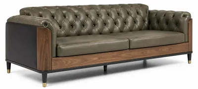 Immagine prodotto di Divano Chesterfield classico, verde, in pelle, per soggiorno, con struttura in legno