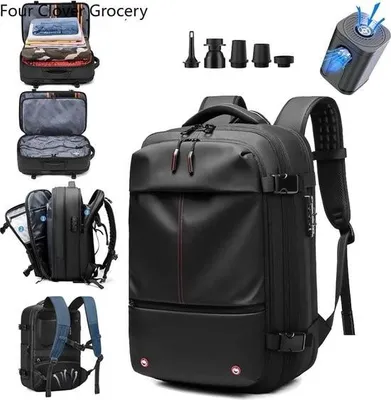 Produktbild von Vakuum-Rucksack – inkl. kabelloser Pumpe – Schwarz – Laptoptasche – Laptopfach – TSA-Schloss – Unisex – Reisetasche