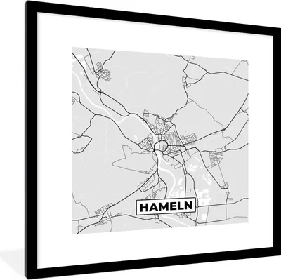 Produktbild von MuchoWow® Gerahmtes Poster Karte - Deutschland - Hameln - Stadtplan - Karte 40x40 cm - Poster mit Schwarzem Bilderrahmen Wandposter Rahmen Foto Bilder - Poster - Plakat im Rahmen