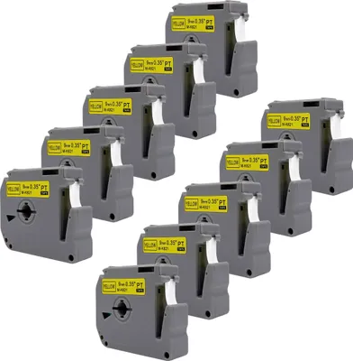 Produktbild von DULA Etikettenband - Kompatibel mit Brother P-Touch M-K621 - 10 Stück - Schwarz auf gelb - 9mm x 8m