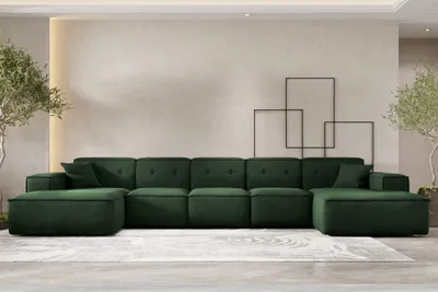 Produktbild von Wohnlandschaft Sofa U-Form CESINA XL in Stoff Opera Velvet Dunkelgrün