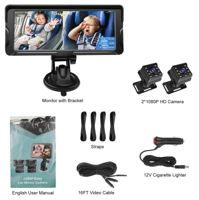 Obrázok produktu pre Detská kamera do auta, dvojkanálový 6,8-palcový monitor s rozlíšením 1080p, infračerveným nočným videním a 150° širokouhlým záberom pre autosedačku orientovanú chrbtom k smeru jazdy