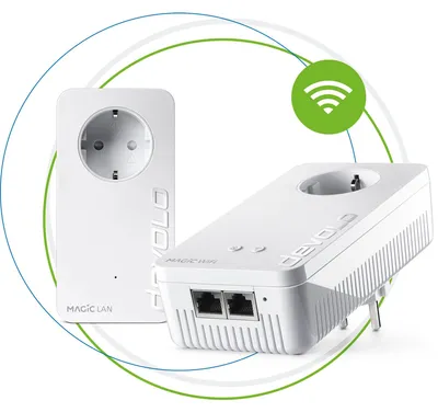 Produktbild von Devolo Magic 1 WiFi Starter Kit, 1200 Mbit/s, IEEE 802.11a, IEEE 802.11ac, IEEE 802.11b, IEEE 802.11g, IEEE 802.11n, IEEE 802.1p, IEEE 802.3,..., Gigabit Ethernet, 10,100,1000 Mbit/s, 10BASE-T, 100BASE-TX, 1000BASE-T, Wi-Fi 5 (802.11ac)