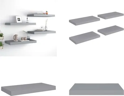 Produktbild von vidaXL Schweberegale 4 Stk. Grau 50x23x3,8 cm MDF - Wandregal - Wandregale - Schwebendes Wandregal - Wandregal Schwebend