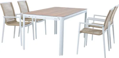 Image de AXI Zora Salon de Jardin avec Table et 4 chaises en Blanc / marron | Table et Chaises de Jardin/Table de Jardin, Aspect bois en Aluminium / PSPC |