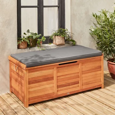 Produktbild von sweeek - Gartentruhe aus Holz 200L 125 X 60 cm - Holzfarben