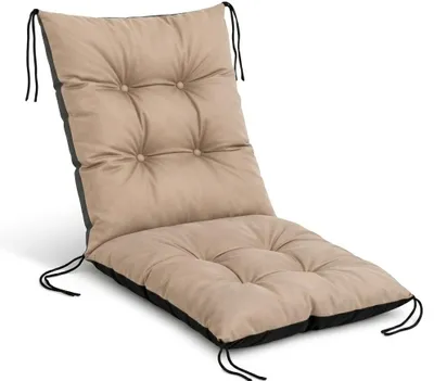 Produktbild von Gartenkissen aus Codura mit hoher Rückenlehne 50 x 50 cm Beige – gesteppt, für Gartenstuhl, mit Bindebändern