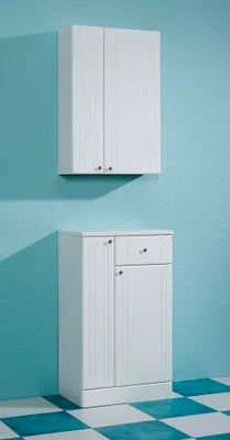 Produktbild von Badezimmer Schrank Set in weiß mit weiß Hochglanz NEMI-66, B/H/T ca. 50/200/33 cm