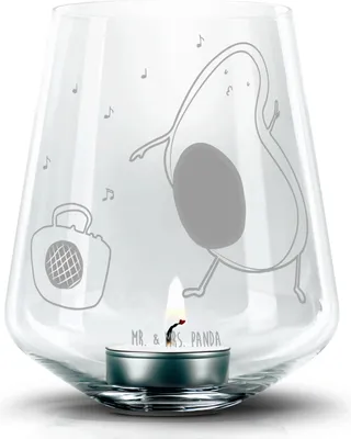 Produktbild von Mr. & Mrs. Panda Laterne Avocado Tanzen - Transparent - Geschenk, gravur glas, windlicht mit, Party, Fröhlich, Kerzenglas, Singen, Teelichthalter, Musik